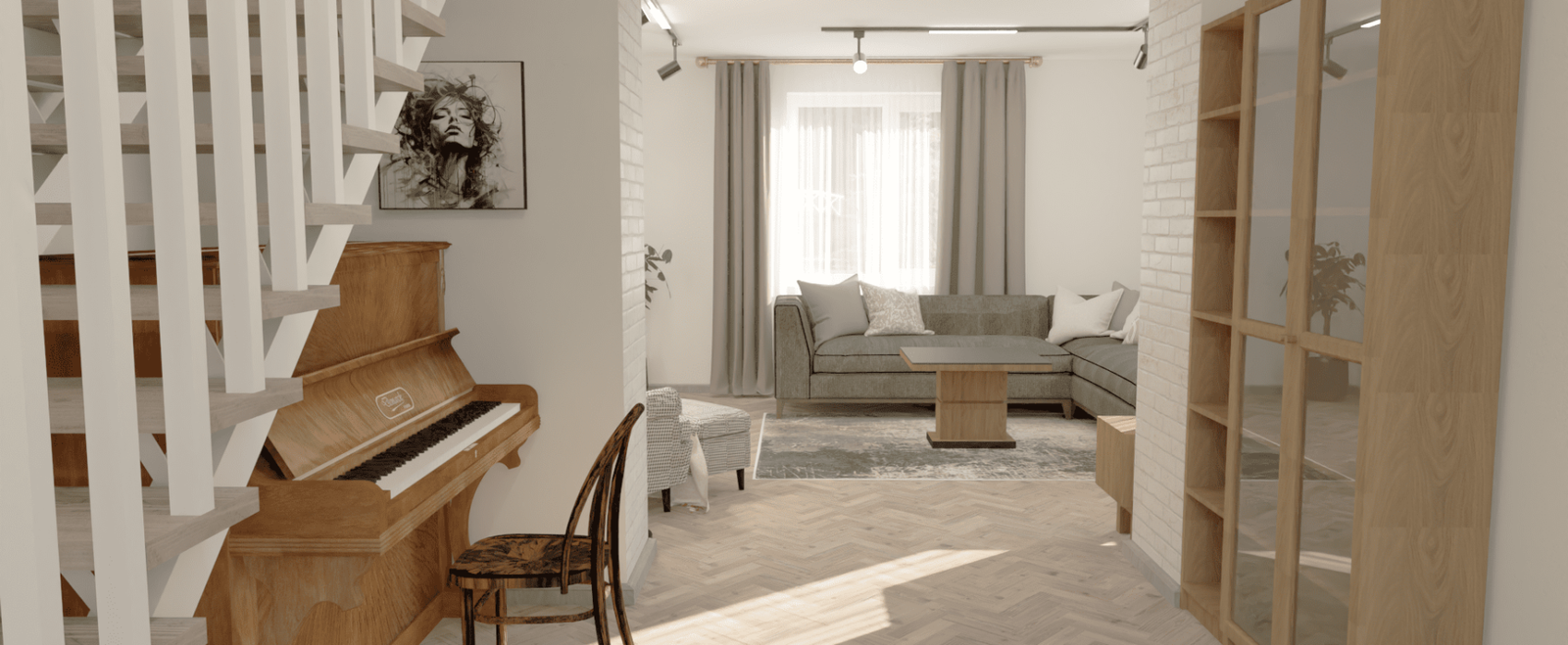 Nuosavo namo interjeras, interjero dizainas, holo interjeras